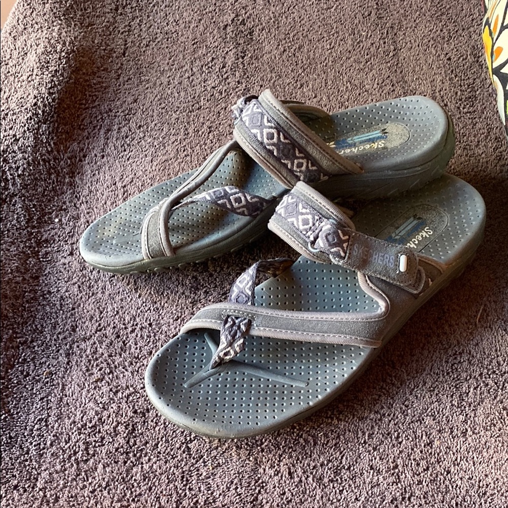 Skechers Gray Comfort Sandals with Criss-Cross Straps